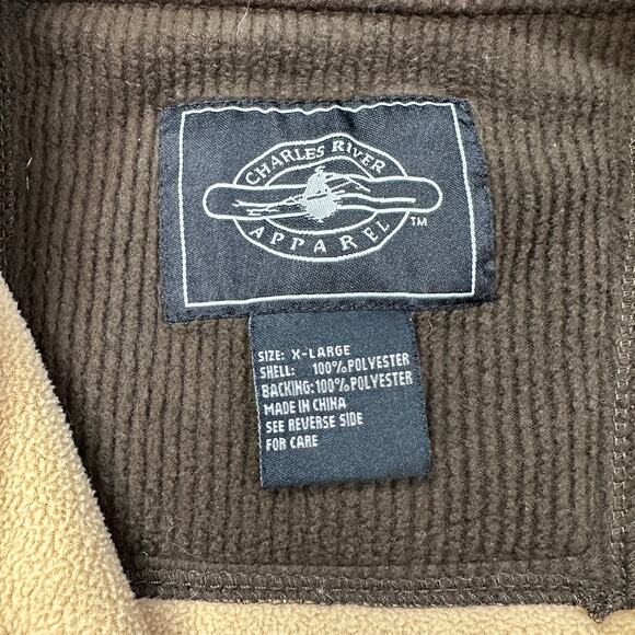 Charles River Apparel Sweater Men XL Ribbed Fleece Lined Quarter Zip Green Brown - Picture 6 of 7